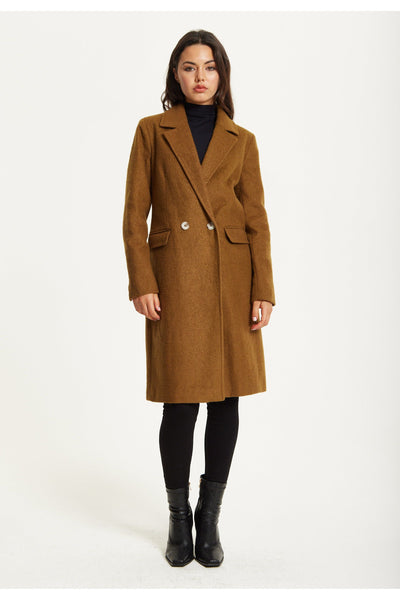 Camel - Camel Wool Blend Double Breasted Coat by Liquorish