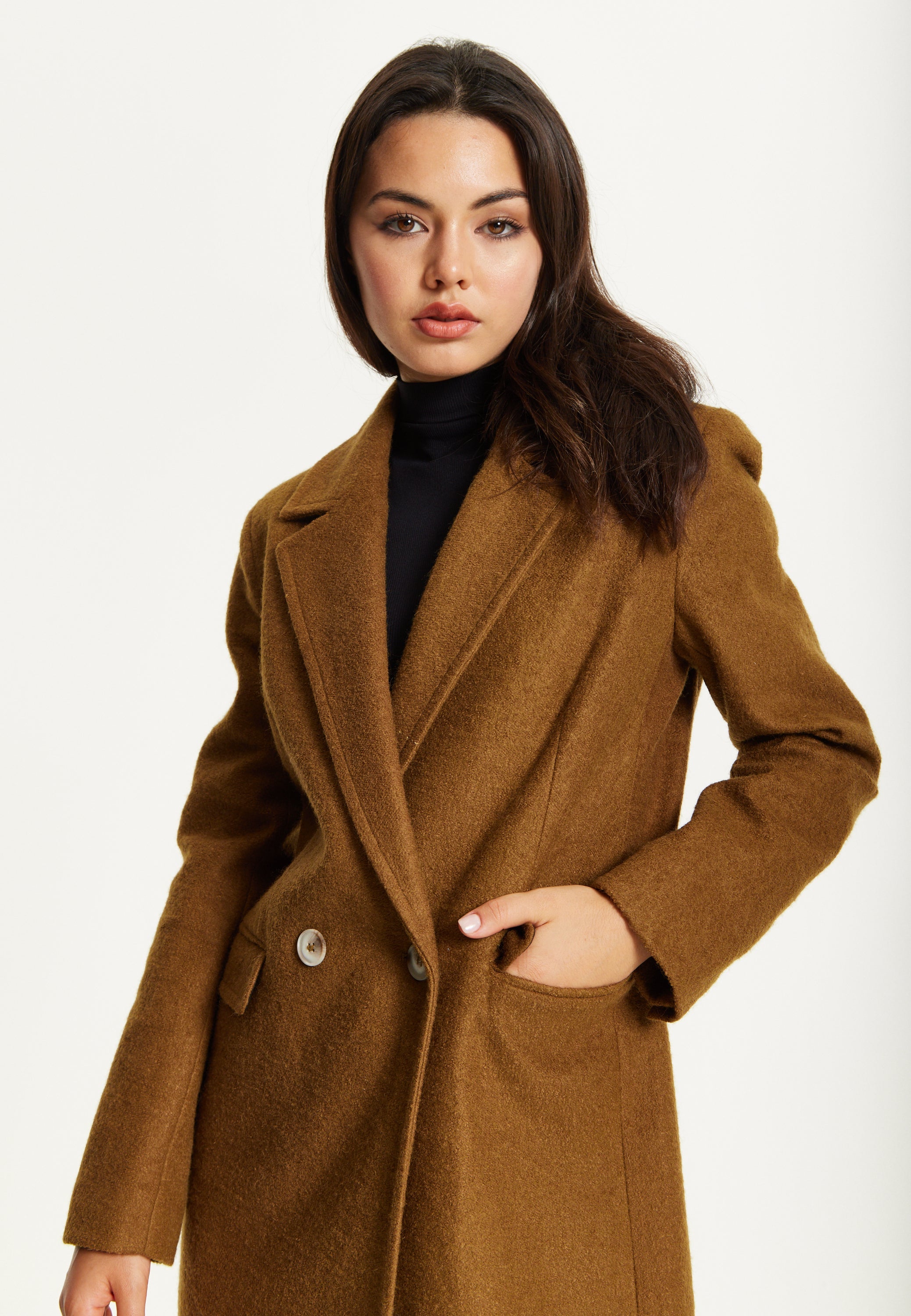 Camel Wool Blend Double Breasted Coat 25AW-21038