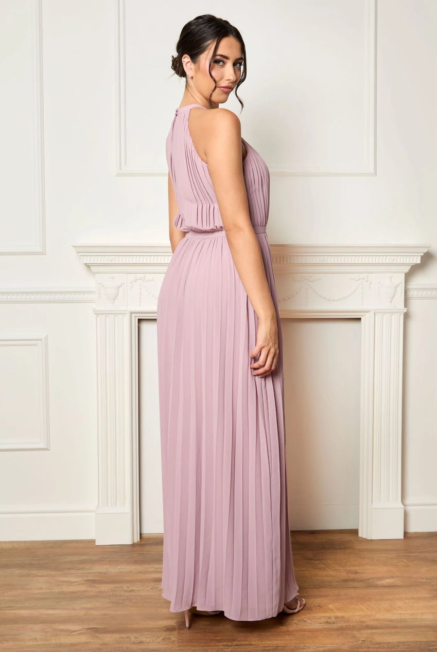 Petite Pleated Chiffon Maxi Dress In Blush Pink KR7055PPI