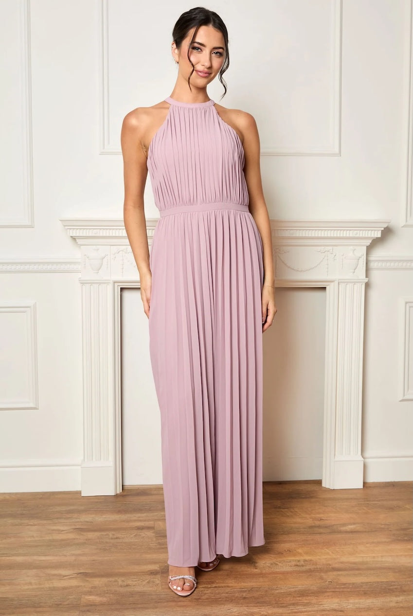 Petite Pleated Chiffon Maxi Dress In Blush Pink KR7055PPI