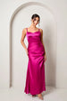 Ruched Bodice Satin Maxi Dress In Pink by Chi Chi London