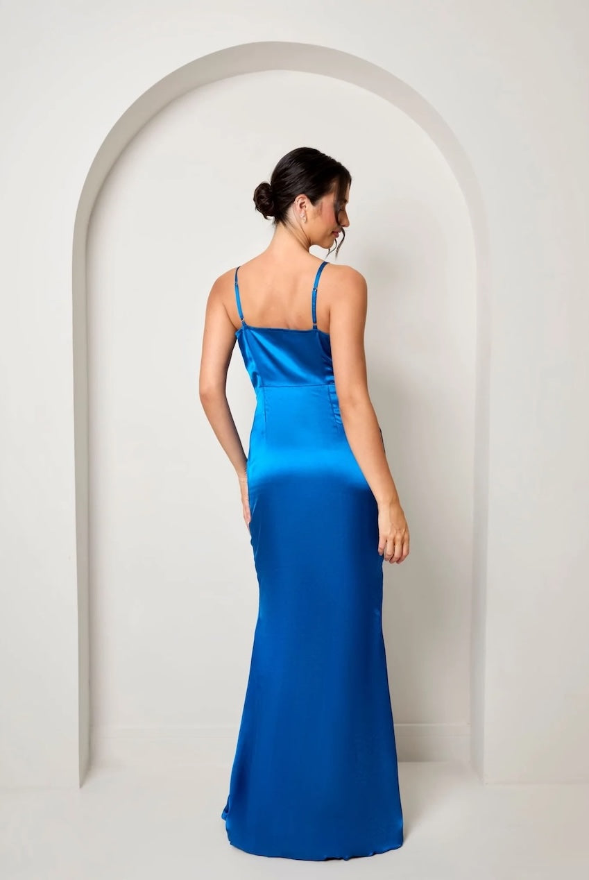 Twist Bodice Satin Maxi Dress In Cobalt SS25AF46COB