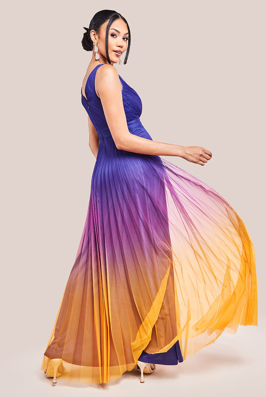 Sleeveless Ombre Pleated Maxi Dress - Navy Ombre DR4172