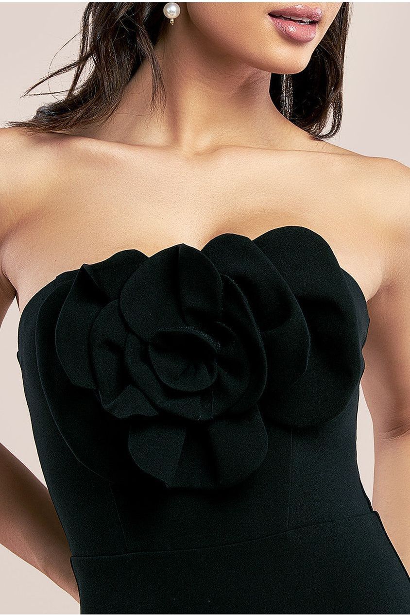 Scuba Crepe Bandeau Rose Maxi Dress - Black DR4243