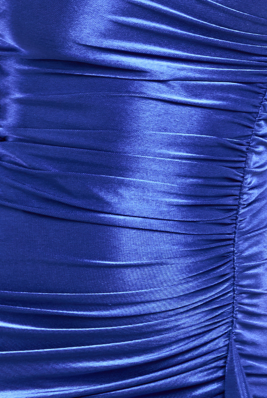 Slinky Satin One Shoulder Split Maxi Dress - Royal Blue DR4388