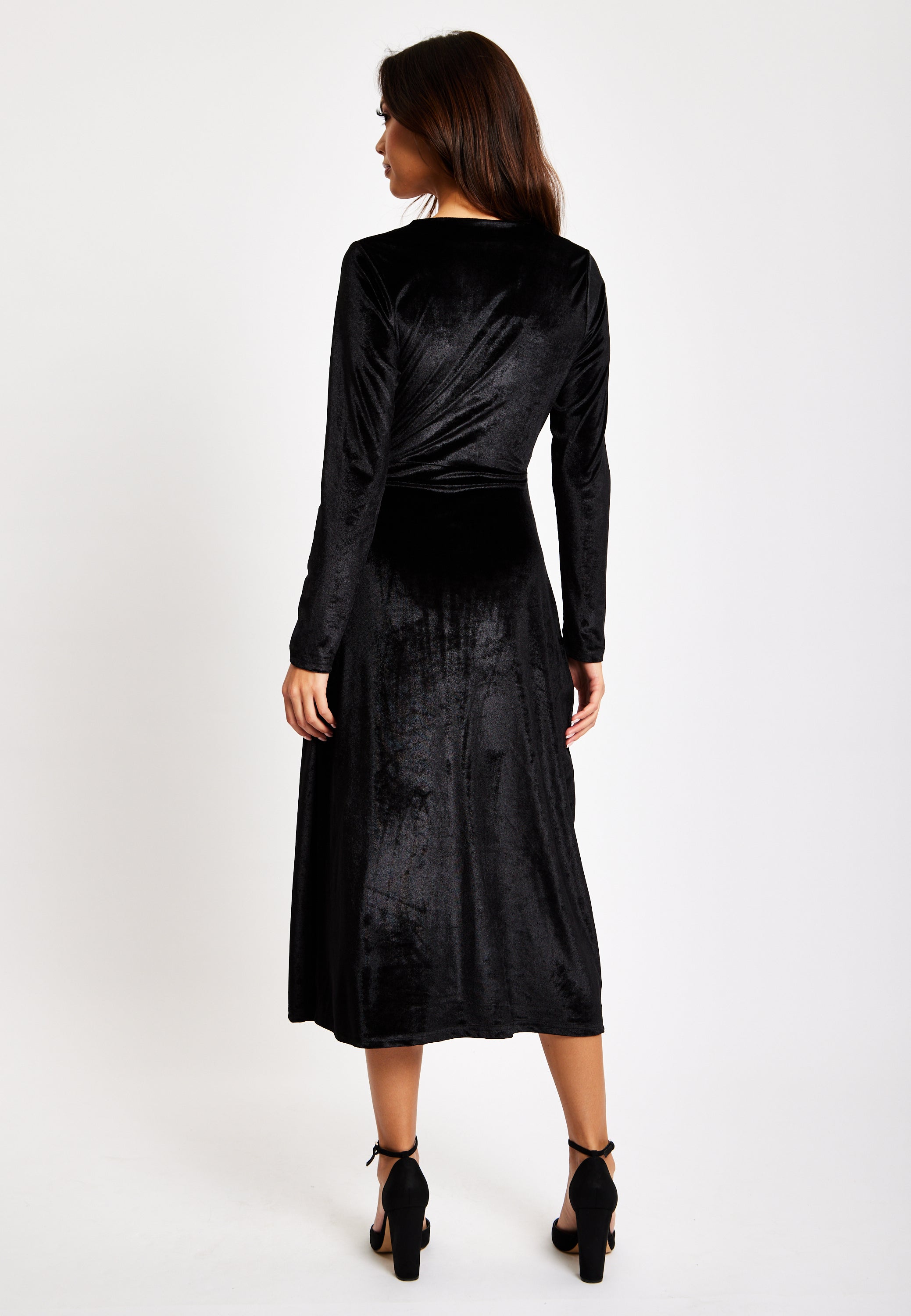 Black Velvet Midi Dress With Lace Details LIQ23AW078BL