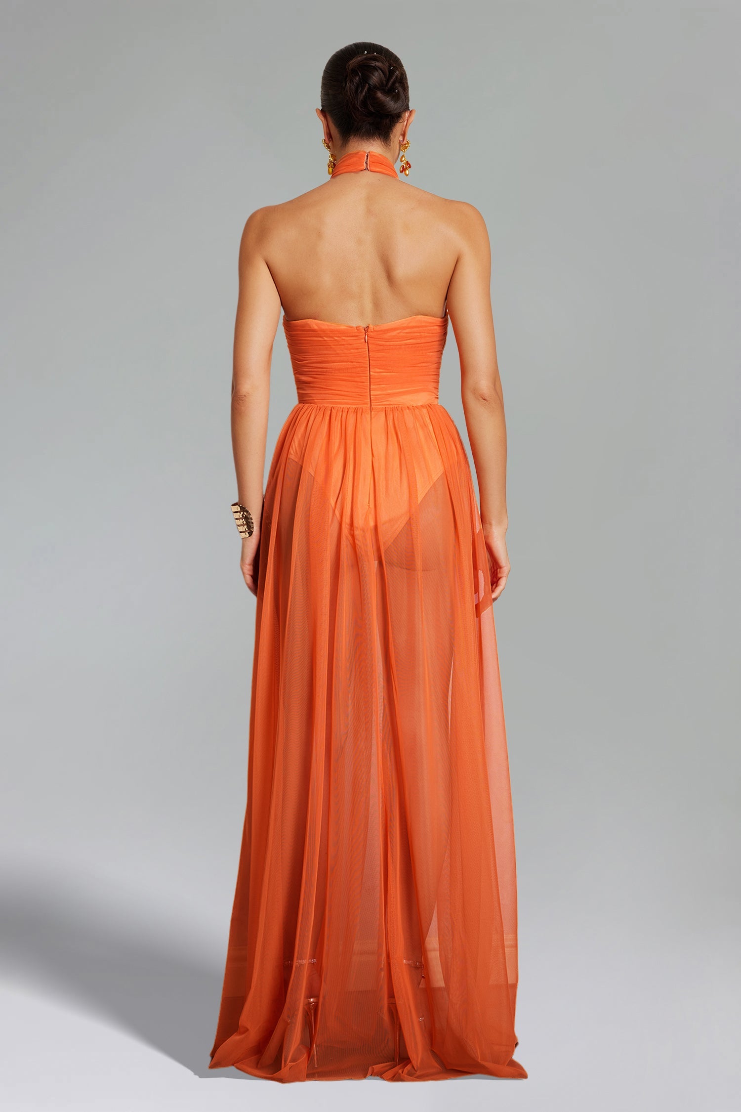Rivka Halterneck Twist Mesh Maxi Dress D240803201
