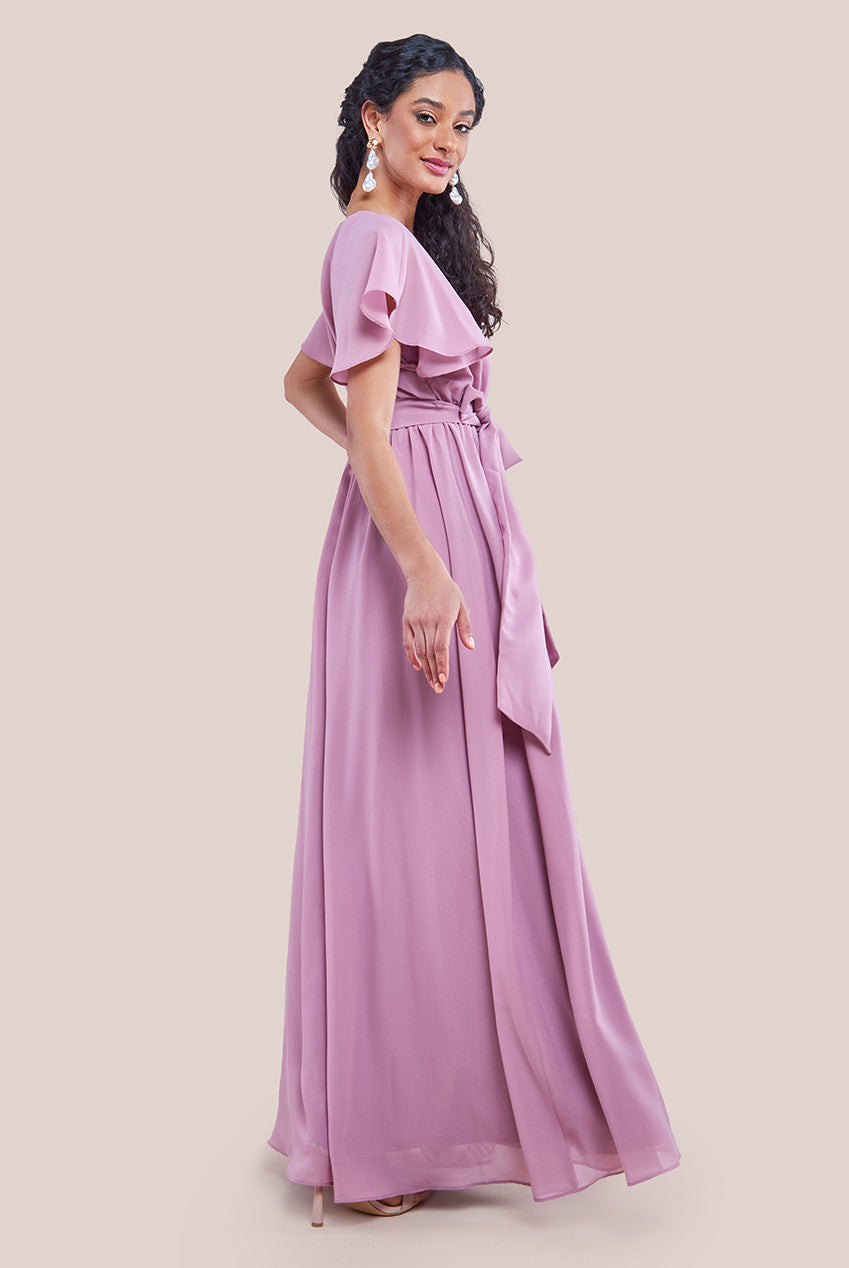 Sustainable Chiffon Flutter Sleeve Wrap Maxi Dress - Lavender DR2486BBS