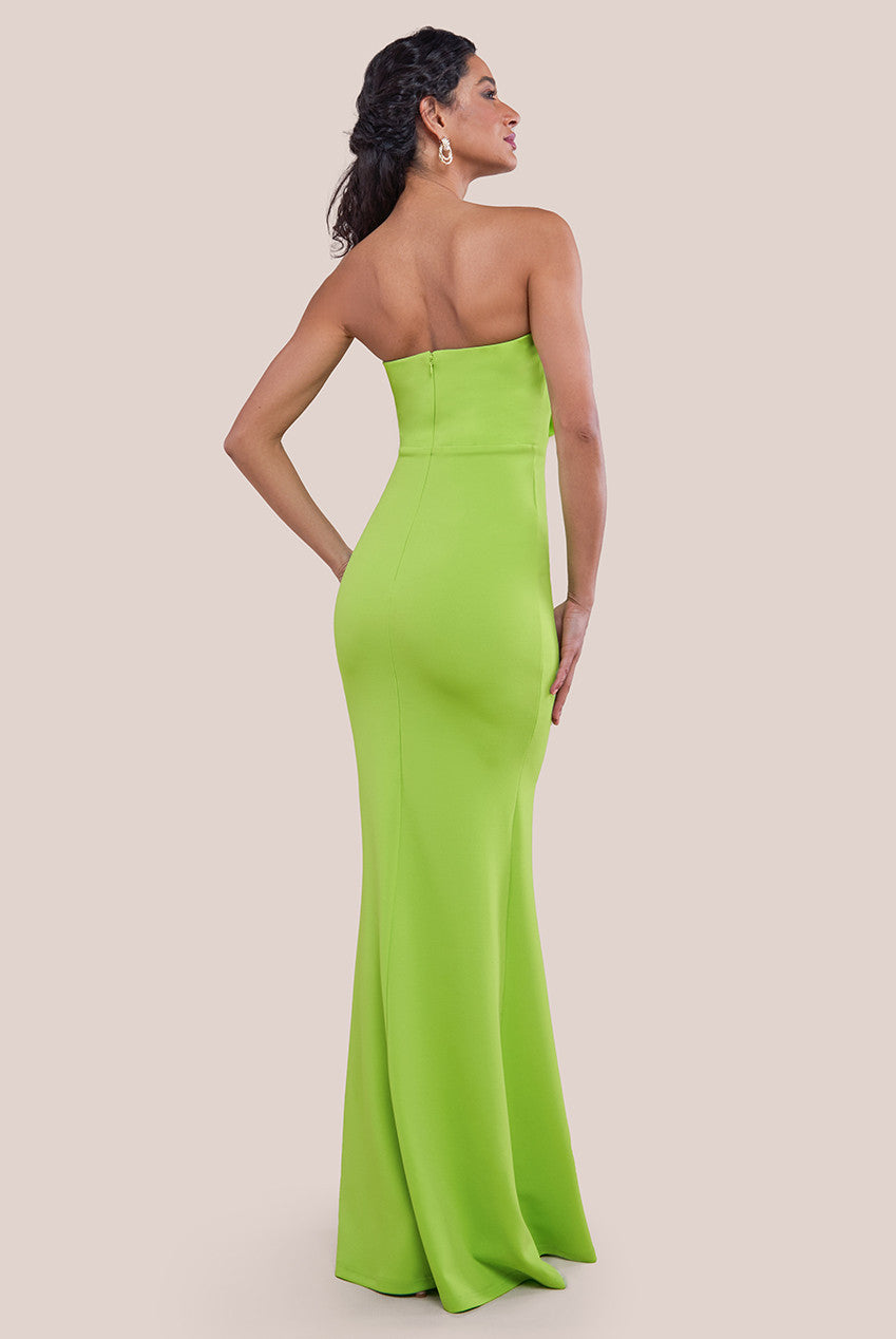 Scuba Crepe Bandeau Rose Maxi Dress - Lime DR4243