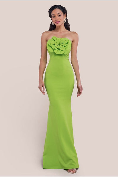 Scuba Crepe Bandeau Rose Maxi Dress - Lime Green by Goddiva