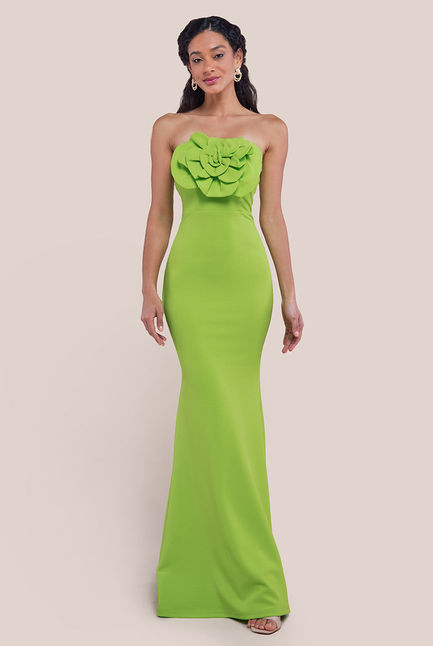 Scuba Crepe Bandeau Rose Maxi Dress - Lime DR4243