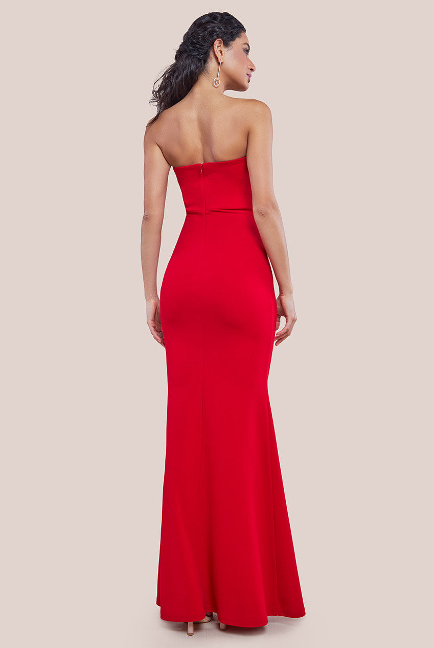 Scuba Crepe Bandeau Rose Maxi Dress - Red DR4243