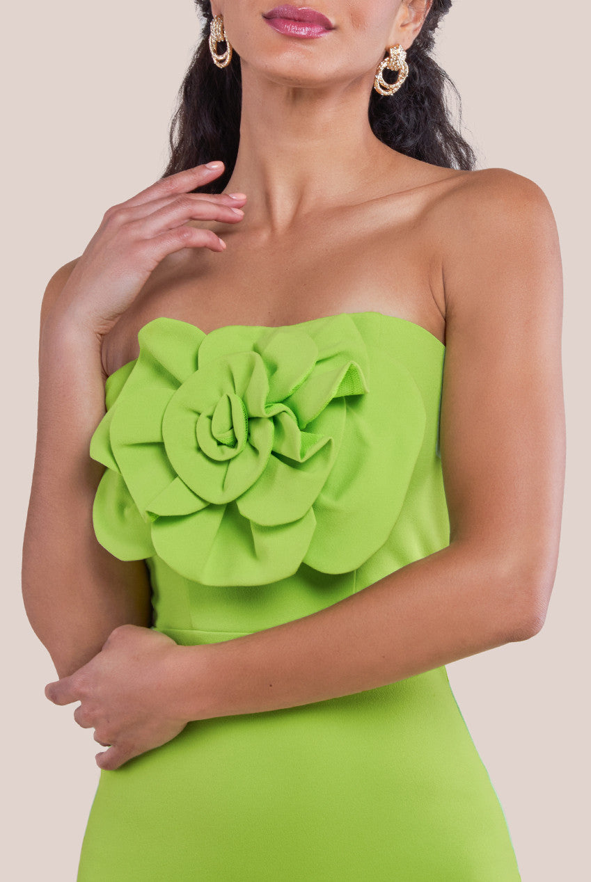 Scuba Crepe Bandeau Rose Maxi Dress - Lime DR4243