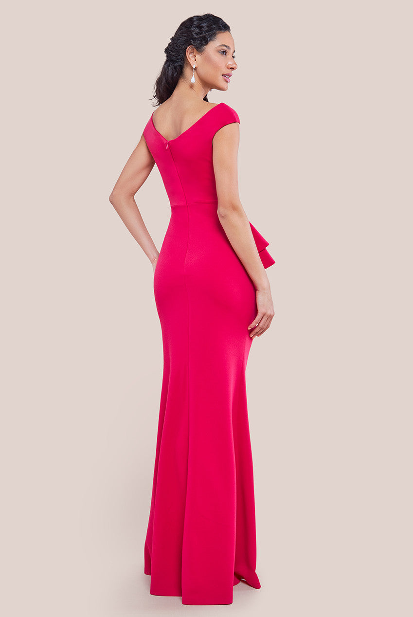 Scuba Crepe Rose Frill Maxi Dress - Magenta DR4281
