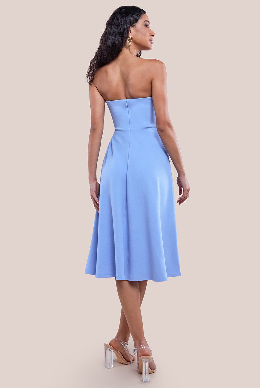 Frilled Halter Neck Strap Midi Dress - Cornflower Blue DR4205