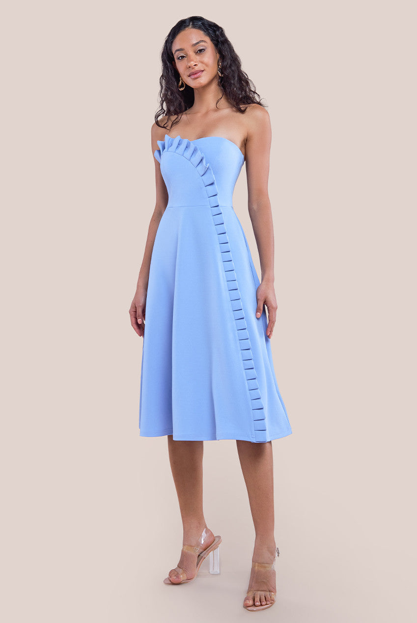 Frilled Halter Neck Strap Midi Dress - Cornflower Blue DR4205