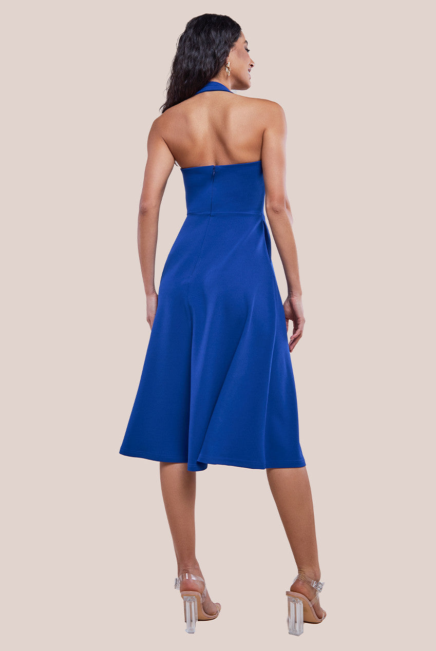 Frilled Halter Neck Strap Midi Dress - Royal Blue DR4205