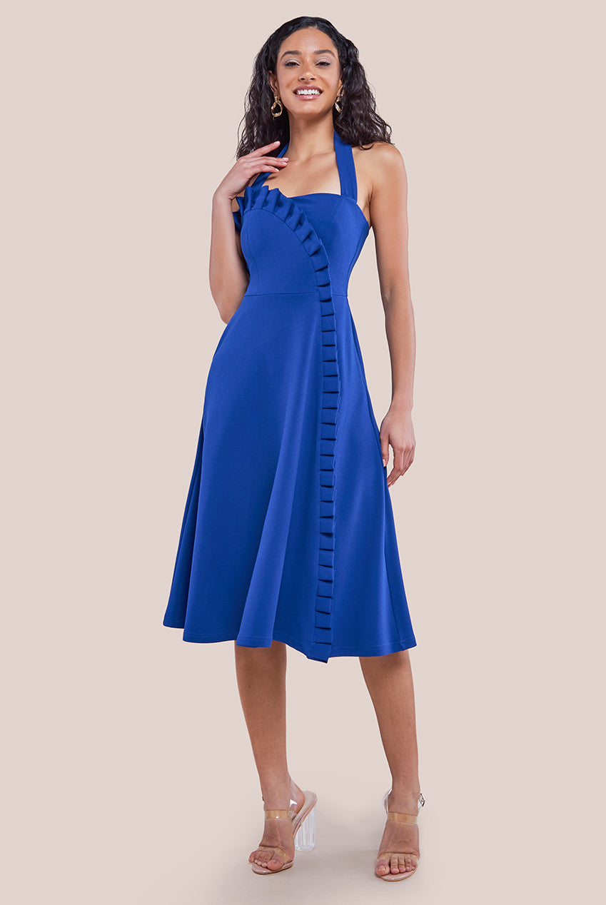 Frilled Halter Neck Strap Midi Dress - Royal Blue DR4205