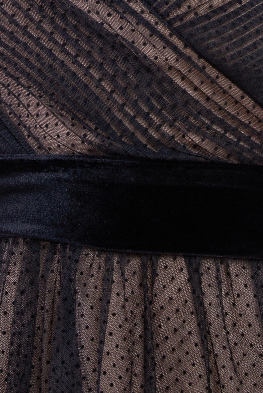 Dobby Mesh Off The Shoulder Princess Maxi Dress - Black DR4308