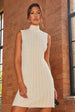 All-Over Knitted Cable High Neck Mini Dress In Cream by Chi Chi