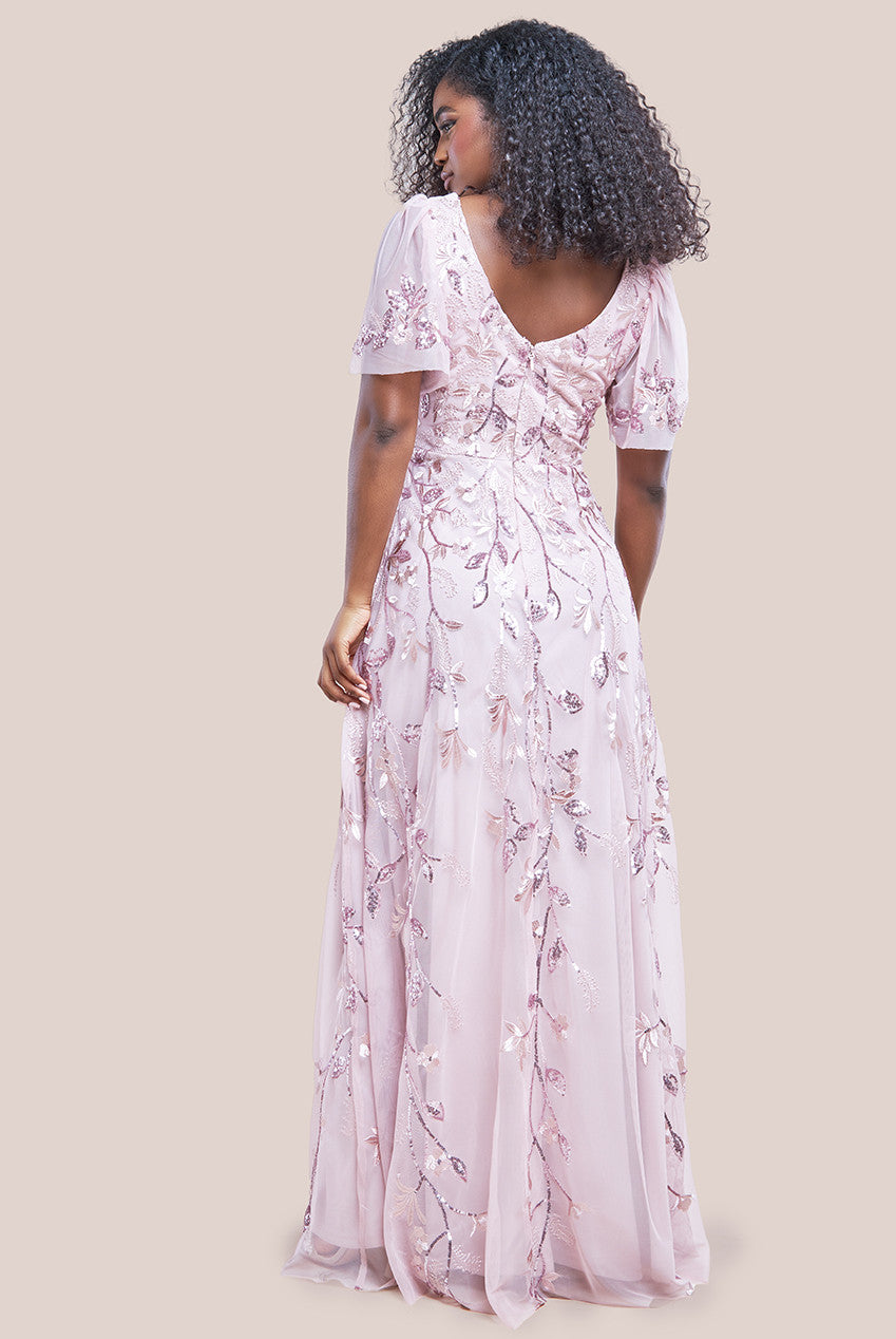 Flared Sleeve Embroidered Maxi Dress - Blush DR3279A