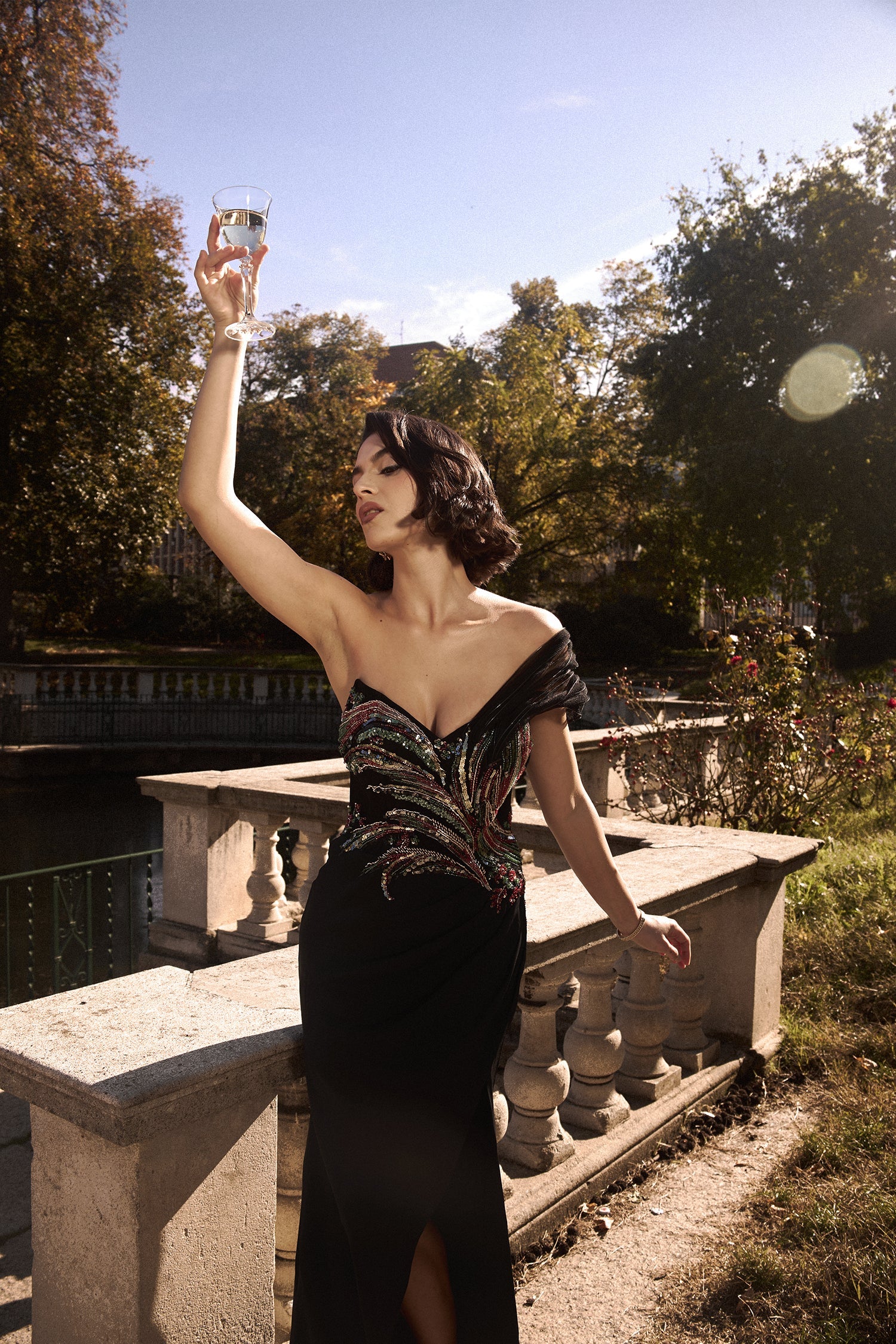 Stolen Strapless Sequin Embroidered Slit Bandage Maxi Dress D250901257