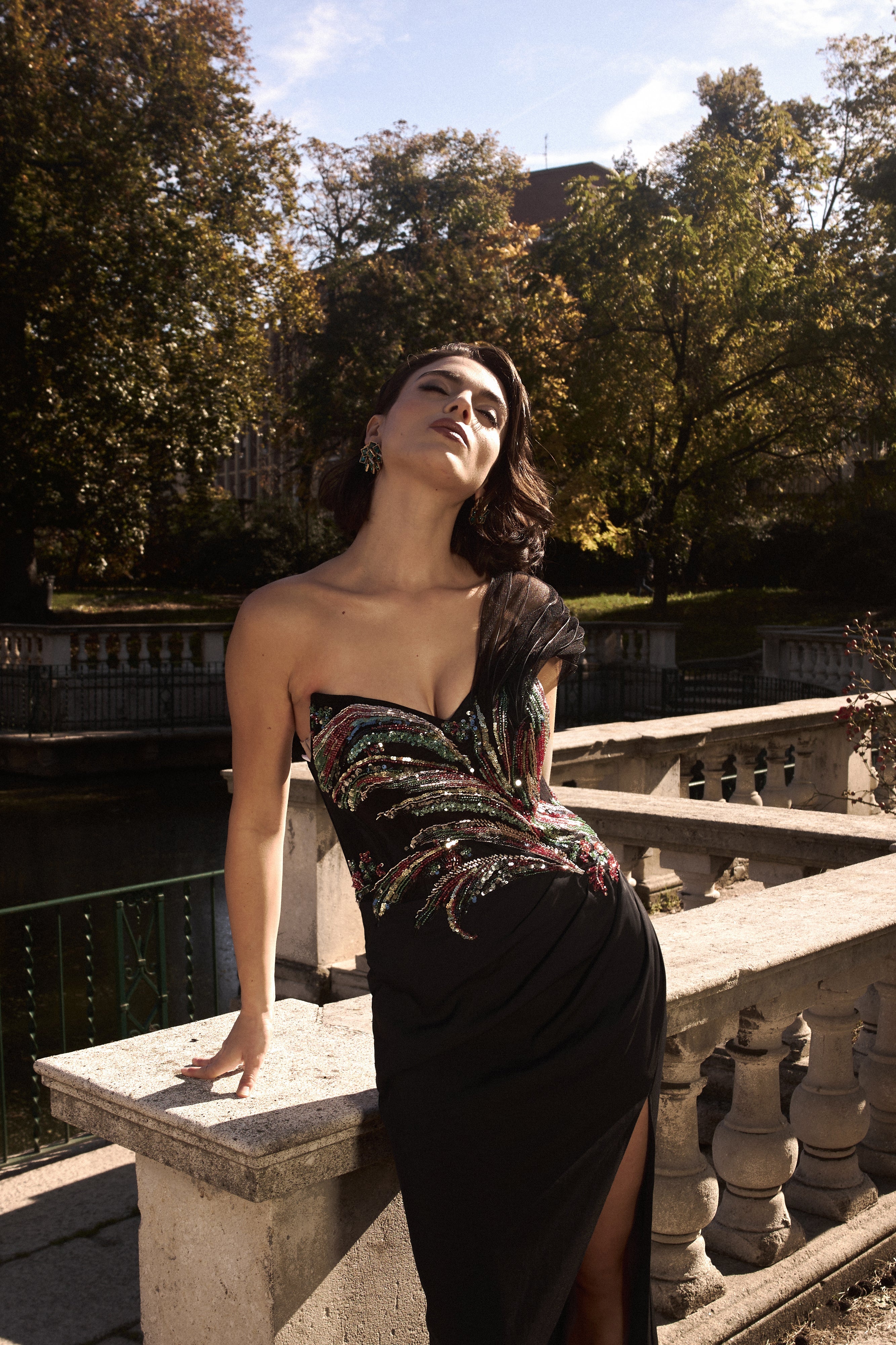 Stolen Strapless Sequin Embroidered Slit Bandage Maxi Dress D250901257