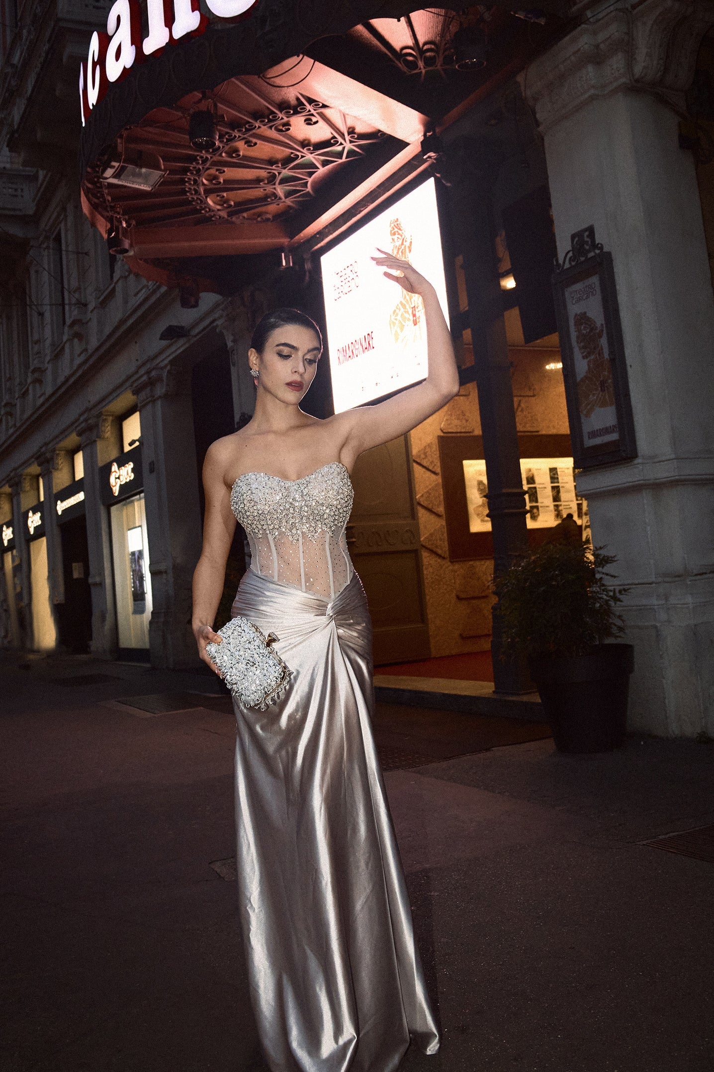 Denny Strapless Sequin High Slit Maxi Dress D250901237