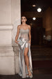 Denny Strapless Sequin High Slit Maxi Dress by Bella Barnett