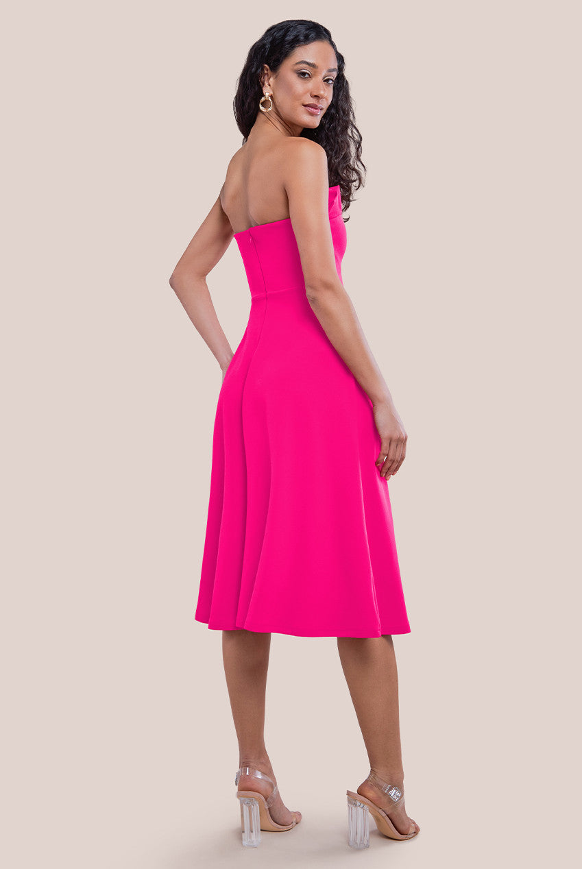 Frilled Halter Neck Strap Midi Dress - Magenta DR4205