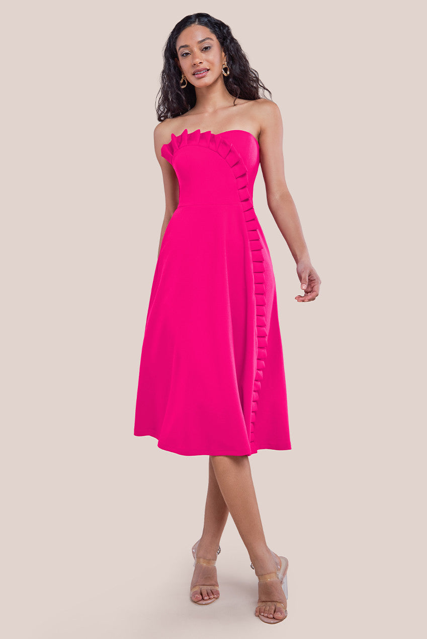 Frilled Halter Neck Strap Midi Dress - Magenta DR4205