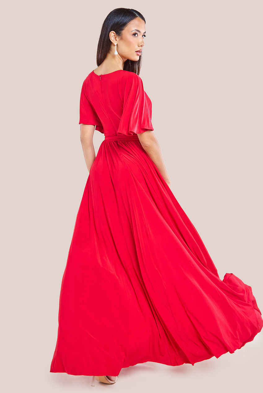 Wrap Front Maxi With Flutter Sleeves - Red DR2565B