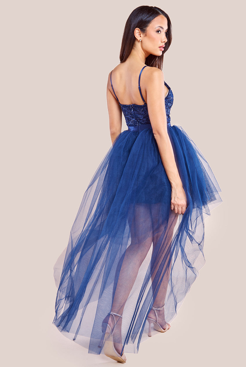 High Low Tulle Mini With Lace Bodice - Navy DR3061