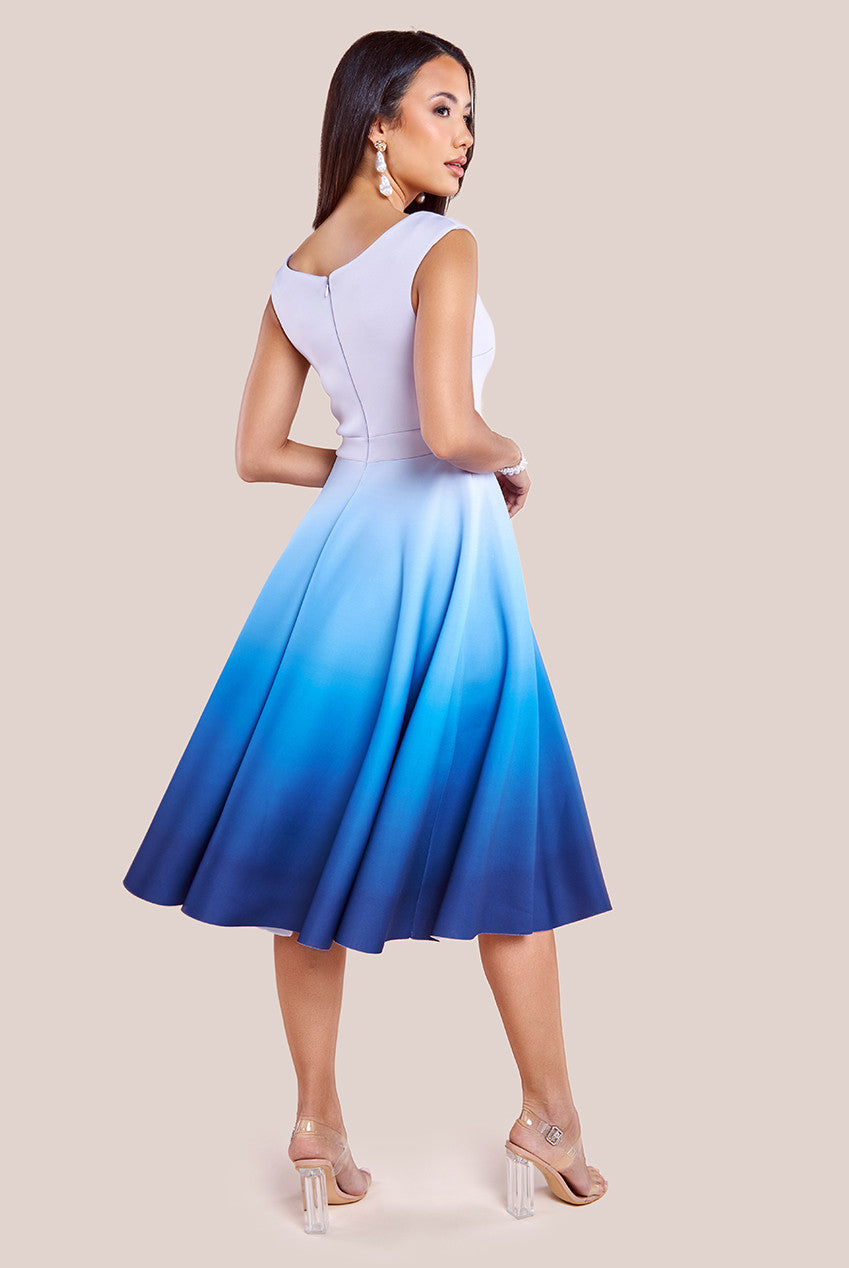 Ombre Scuba Foam Bardot A-Line Midi Dress - Light Blue DR4283QZ