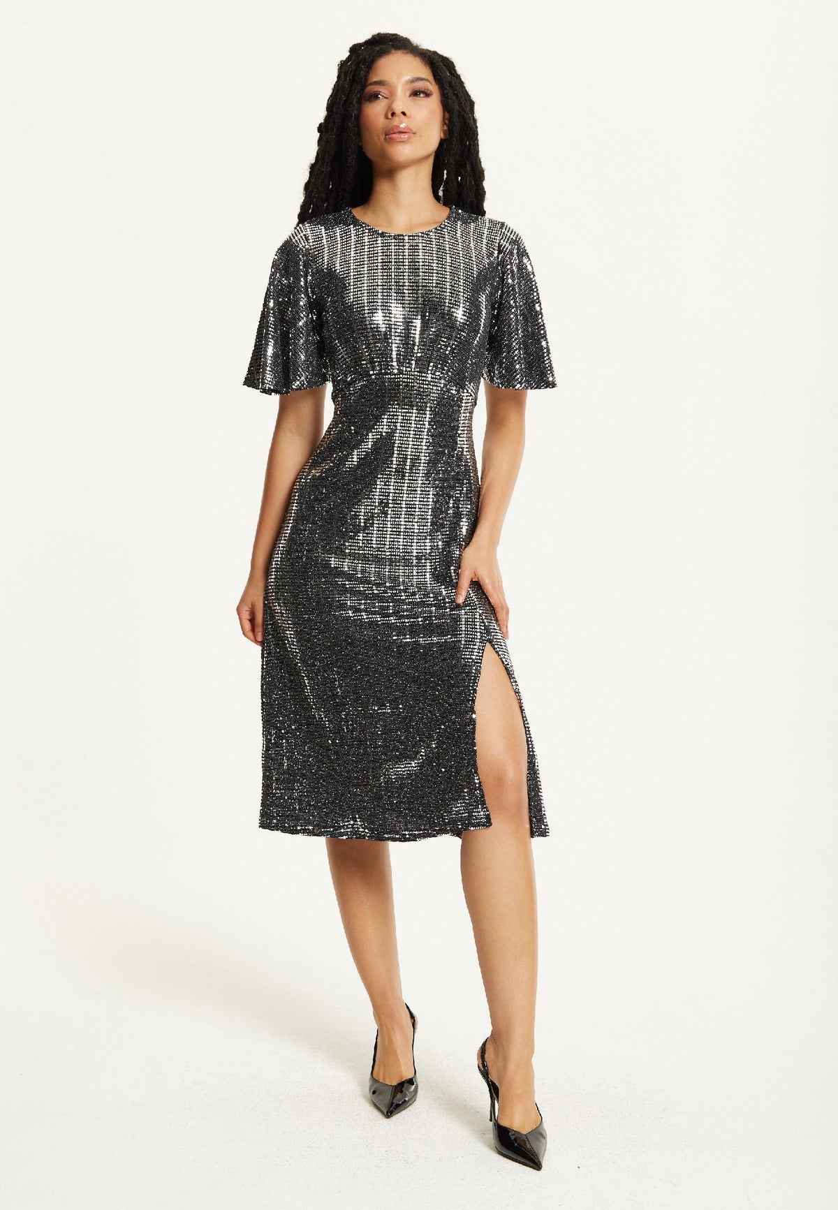 Silver Sequin Midi Party Dress 25AW-74016