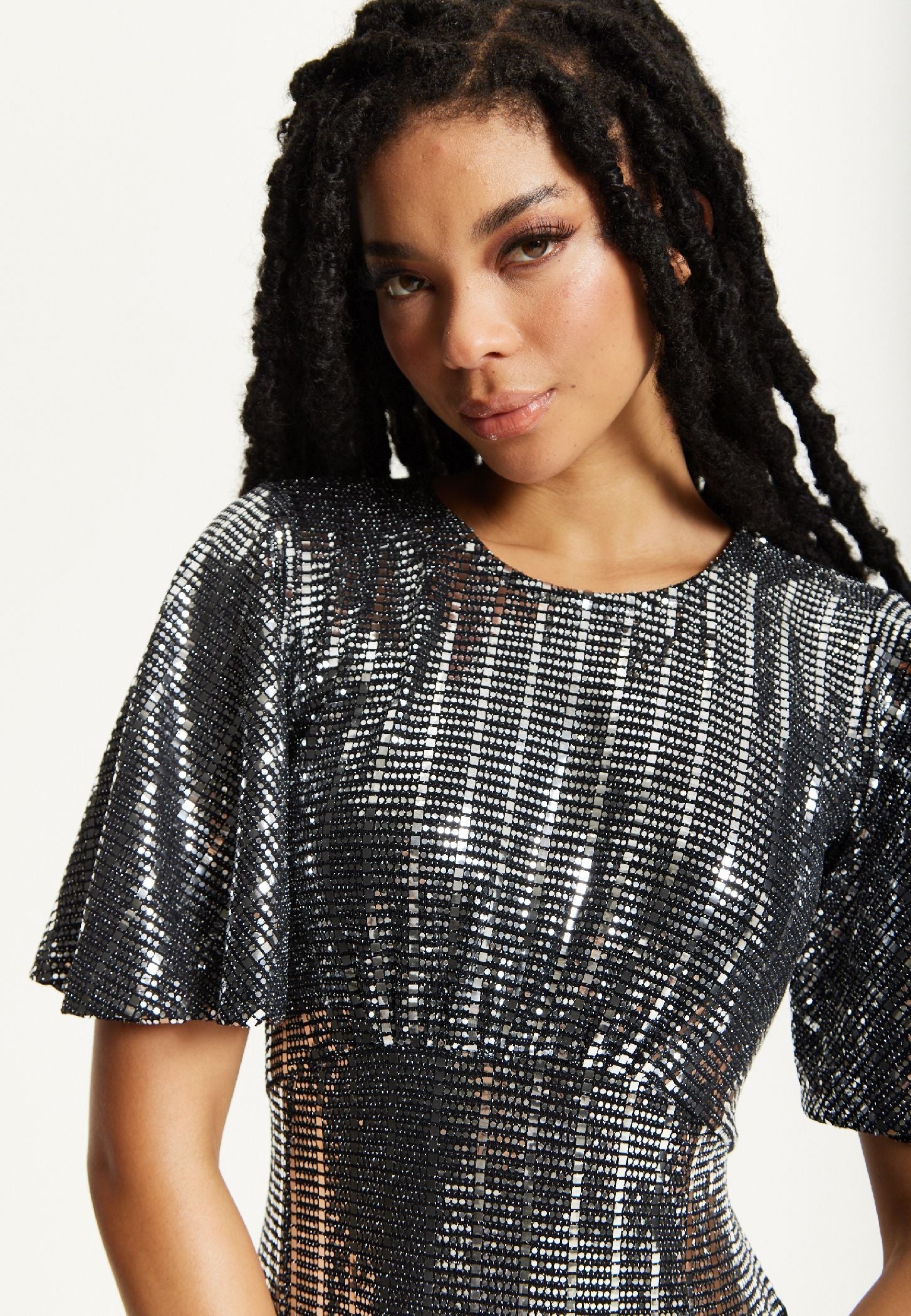 Silver Sequin Midi Party Dress 25AW-74016