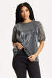 Metallic Pleated Puff Sleeve Top by Liquorish