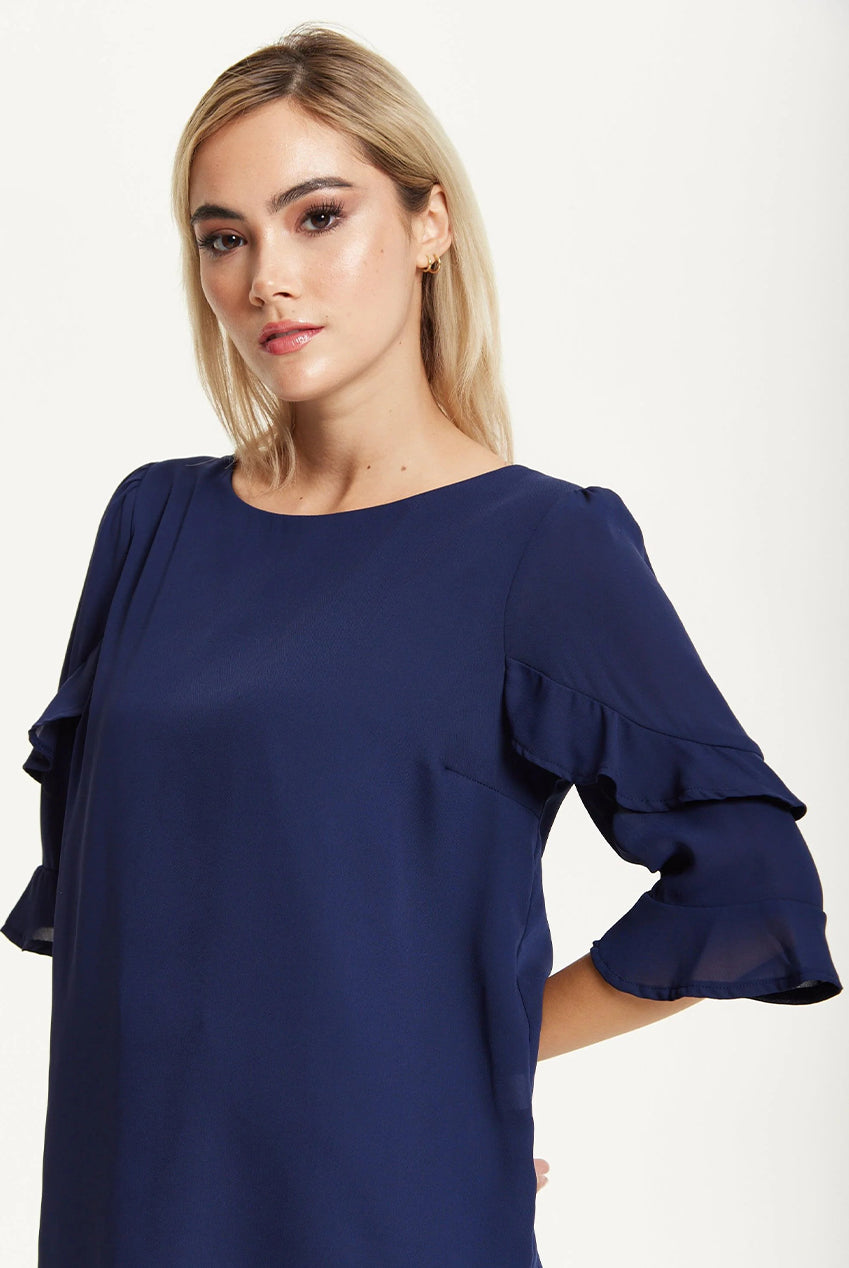 Navy Ruffle Sleeve Blouse 25AW-61009
