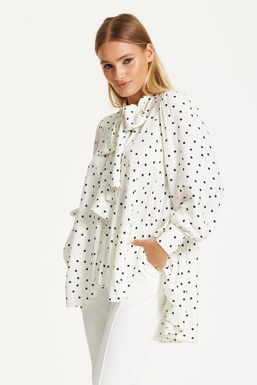 Polka Dot Ruffle High-Low Blouse 25SS8877002