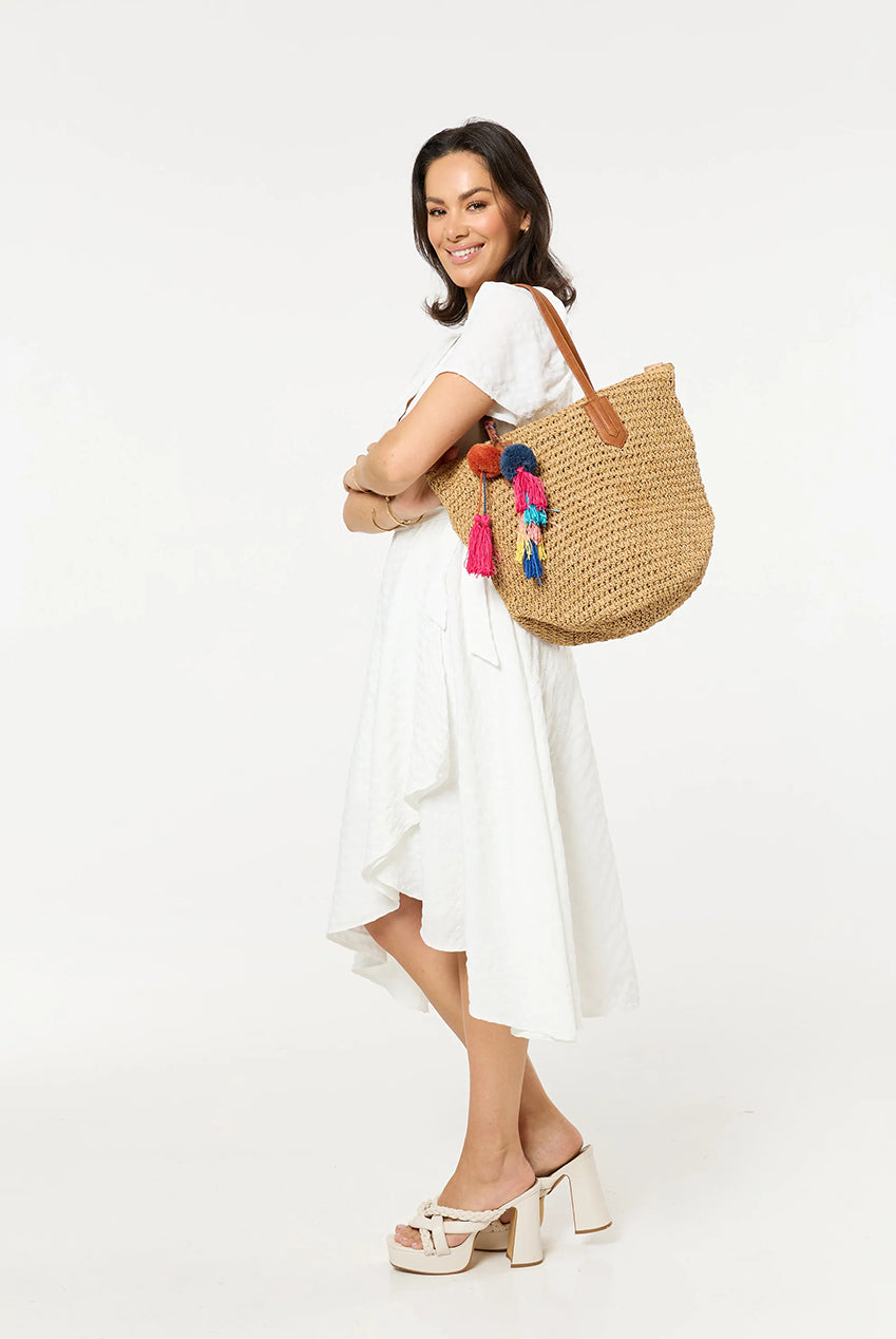 Pom Pom & Tassel Beach Tote Bag L221145B050