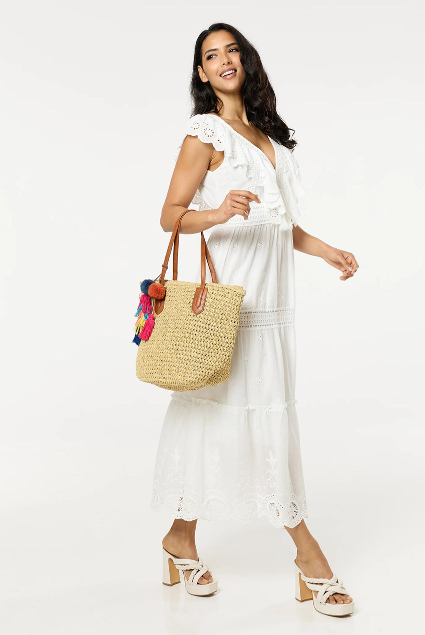 Pom Pom & Tassel Beach Tote Bag L221145B050