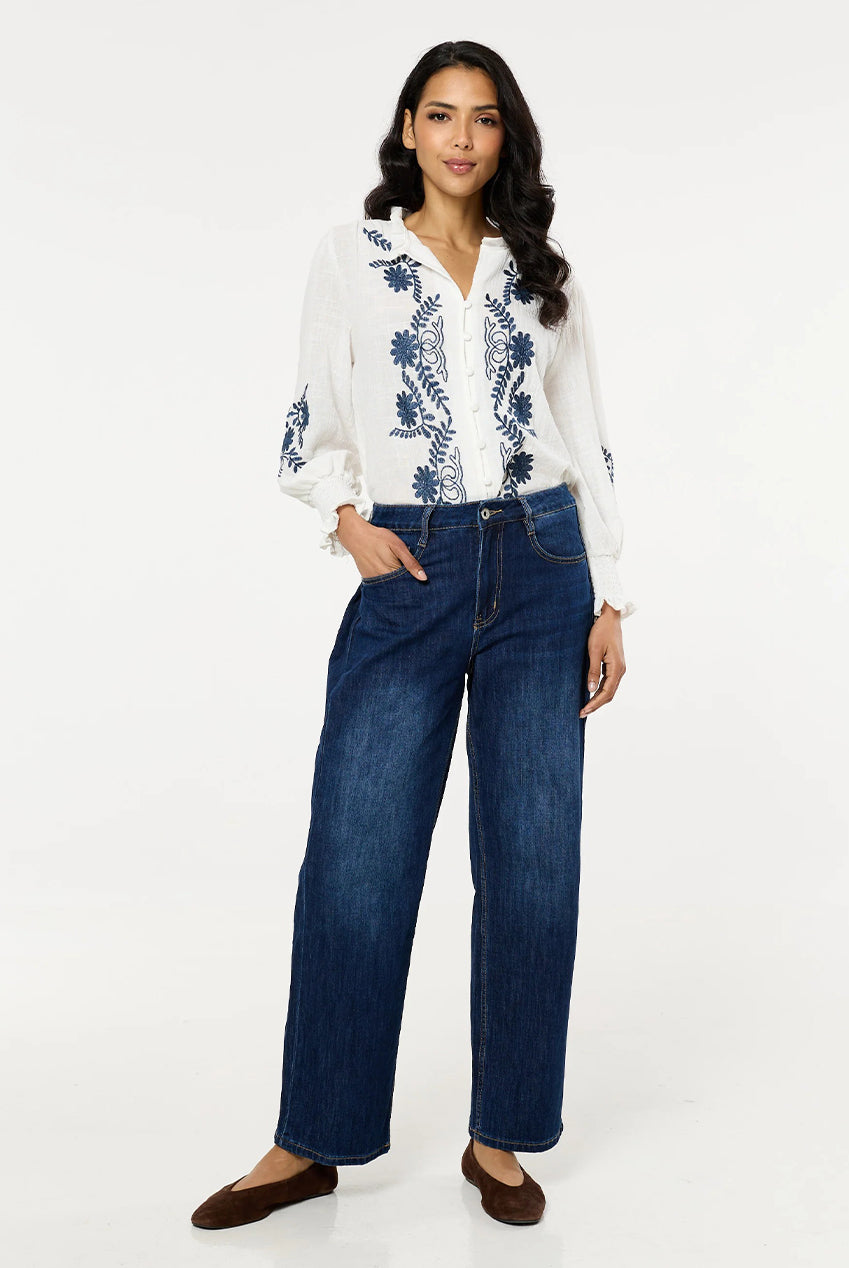 Dark Wash Wide Leg Denim Jeans LIQ1699009