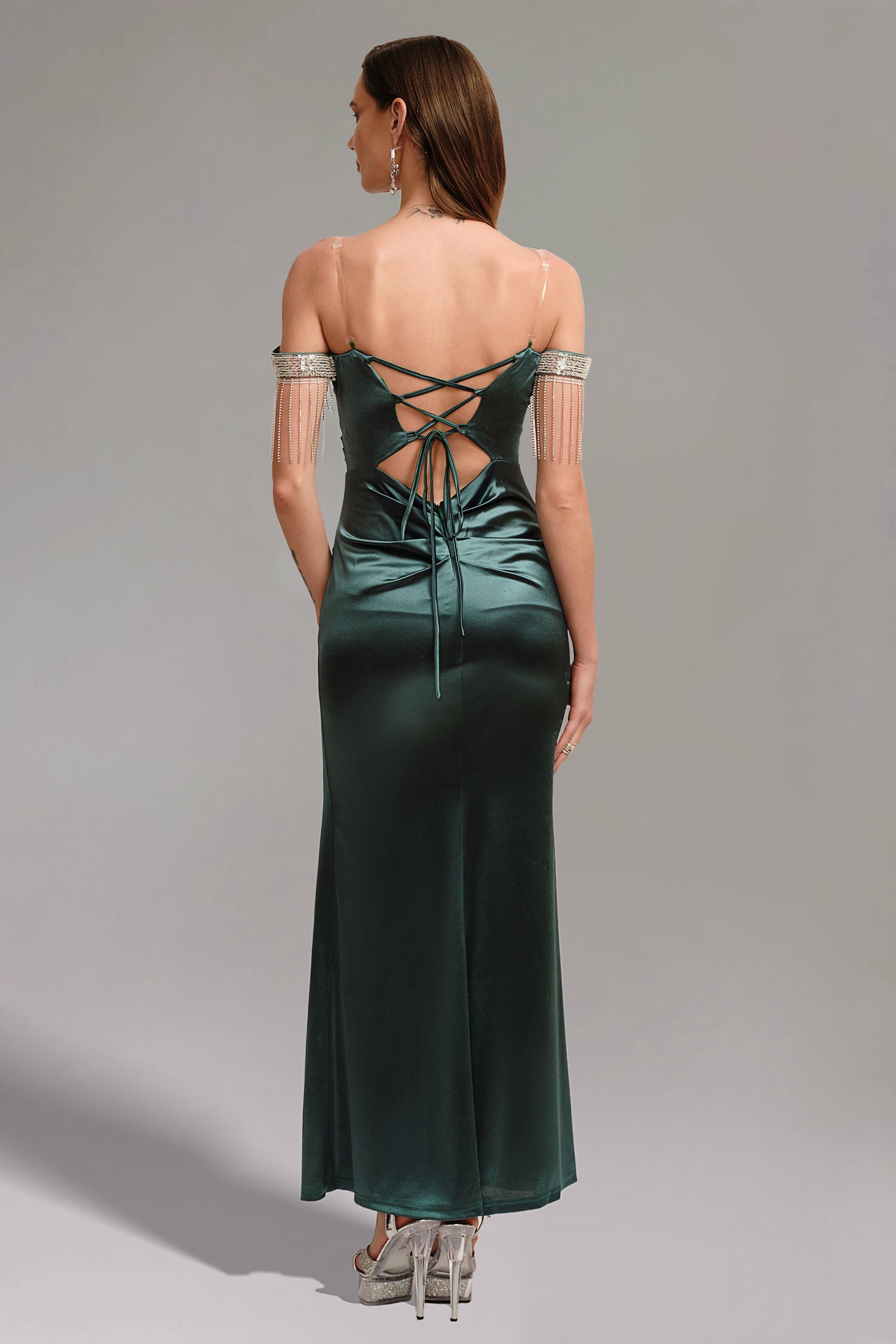 Kimberley Sequins Fringe Slit Maxi Dress - Green D240702305