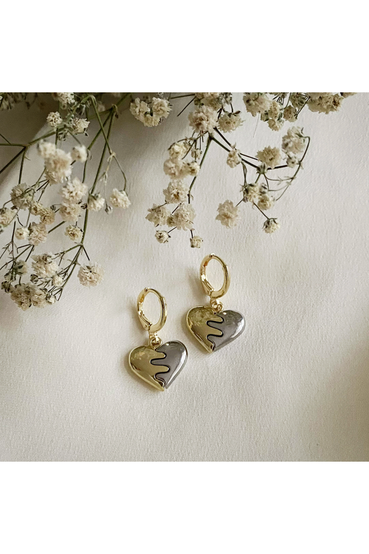 'Togetherness' Mixed Metal Heart Huggie Hoops togethernesshuggies