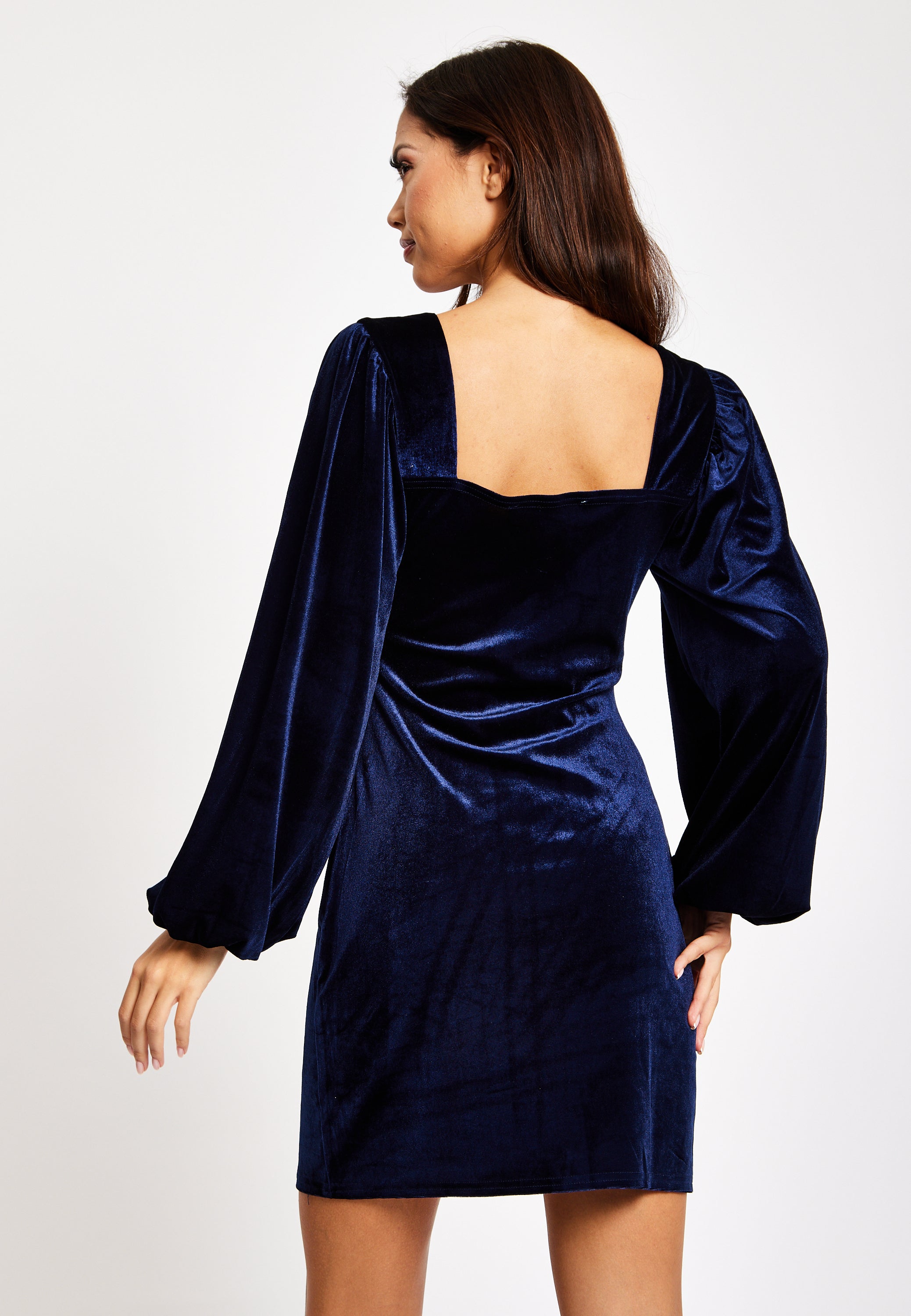 Corset Detail Mini Navy Velvet Dress LIQ23AW067N