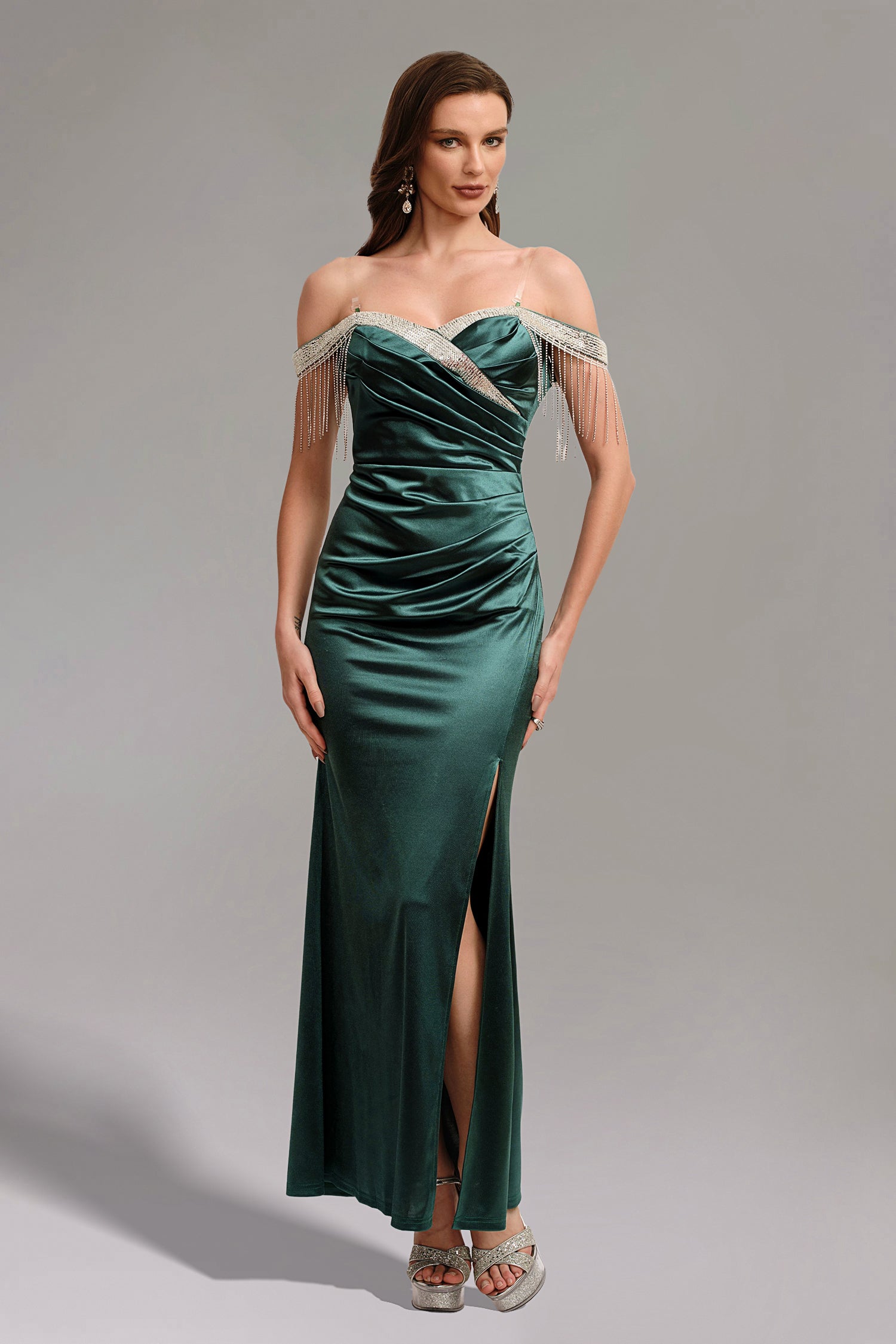 Kimberley Sequins Fringe Slit Maxi Dress - Green D240702305