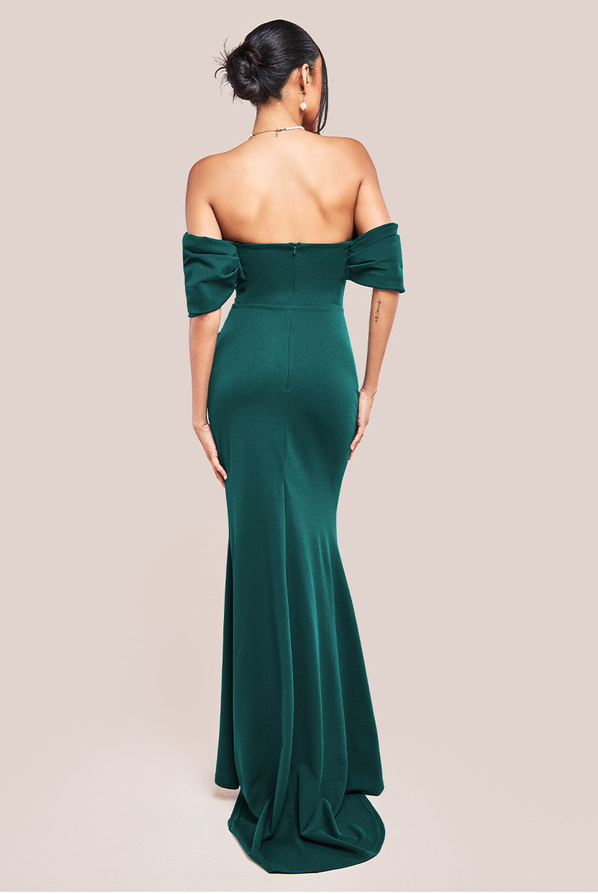 Off The Shoulder Draped Sleeve Maxi Dress - Green DR3259A