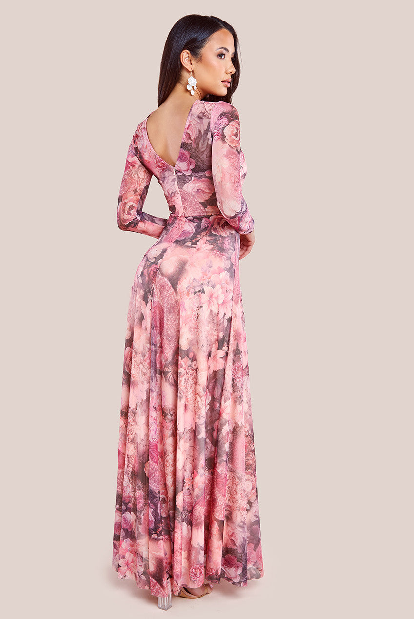 Printed Soft Mesh A-Line Maxi Dress - Blush DR4363