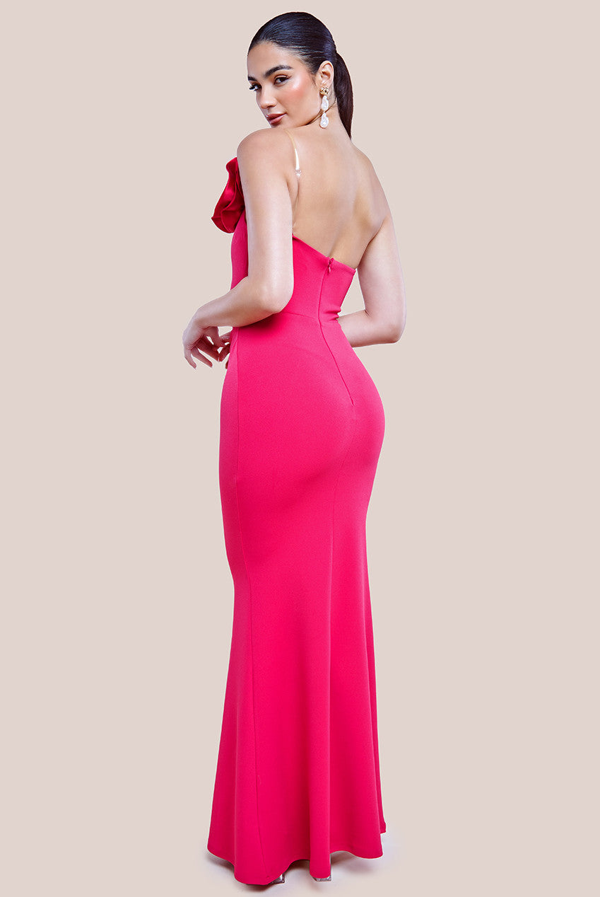 Satin Corsage Scuba Crepe Maxi Dress - Magenta DR4215