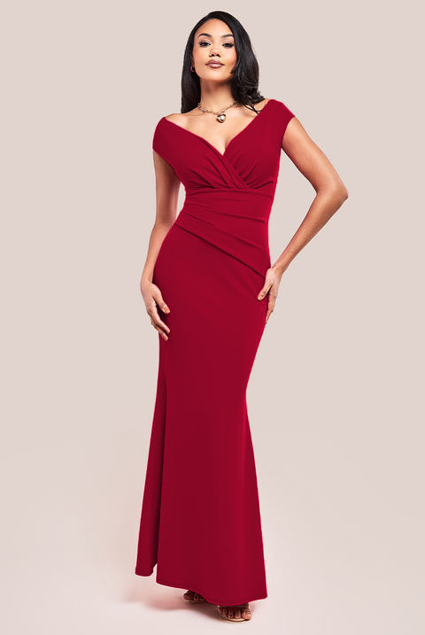 Bardot Pleated Maxi Dress - Wine DR1092